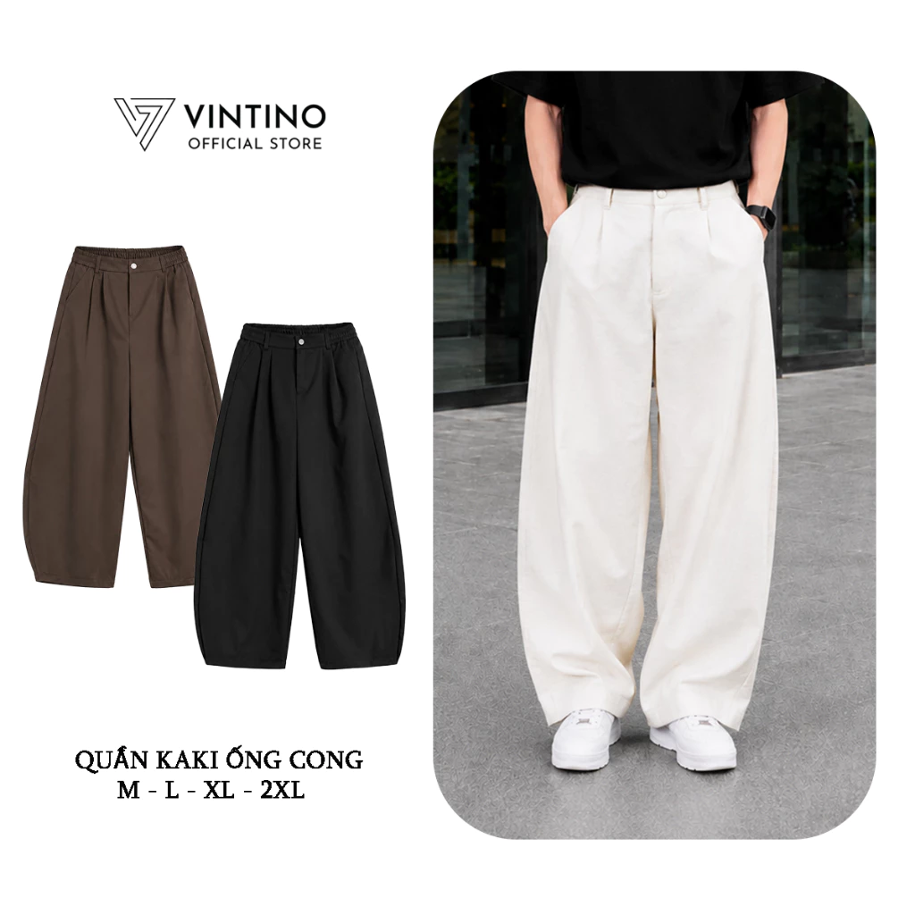 Quần Dài Kaki VINTINO Nam Ống Cong Form Rộng Chất Kaki Mềm Mịn Cạp Chun Khóa QOC1