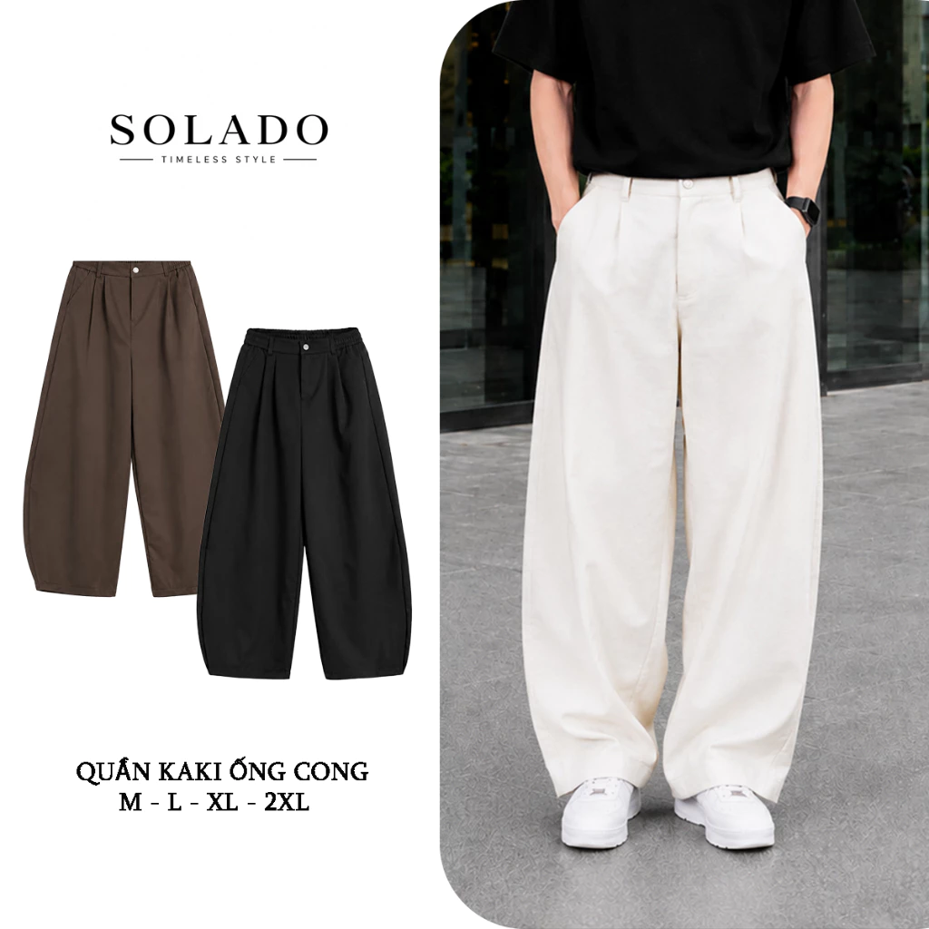 Quần dài ống rộng SOLADO form rộng chất kaki mềm mịn không nhăn cạp cao có khoá kéo QOC1