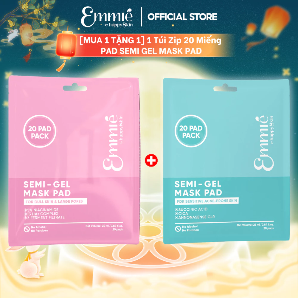 Toner pad dưỡng da Emmie by Happy Skin 5% Nia Sáng Da Mờ Thâm Cica Dịu Da Mụn Chất liệu Semi Gel Túi Zip Tiện Lợi