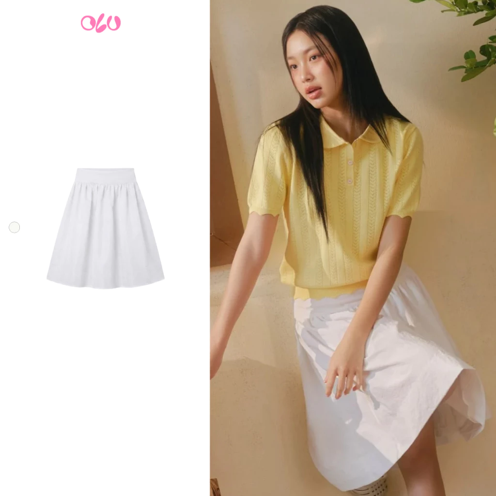 Chân váy OLV cotton chữ A basic trẻ trung White Cotton Midi Flared Skirt phù hợp mọi dịp
