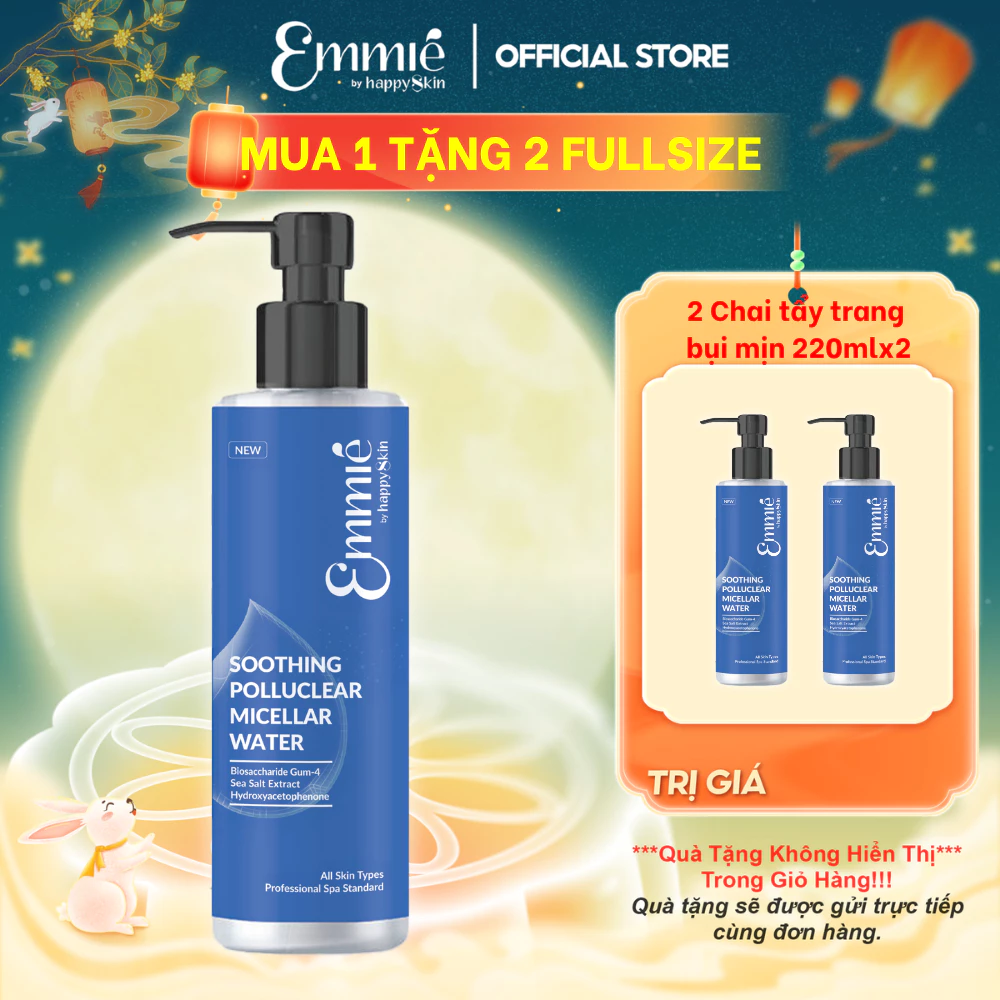 Nước tẩy trang Emmie by HappySkin Giúp Làm Sạch Bụi Mịn Dịu Nhẹ Cho Da Nhạy Cảm - Công Thức Dưỡng Ẩm An Toàn Chai 220ml