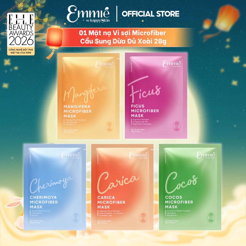 Mặt nạ vi sợi Emmie Microfiber 5 loại Cầu Sung Dừa Đủ Xoài Hỗ Trợ Dưỡng Sáng Da Cấp Ẩm - Hỗ Trợ Mờ Nếp Nhăn 01 Miếng