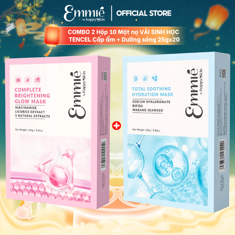 Combo 2 Hộp Mặt nạ sinh học Tencel Emmie Hỗ Trợ Dưỡng Sáng Cấp Ẩm Làm Dịu Da - Phiên Bản Nâng Cấp Có Định Hình 20 Miếng