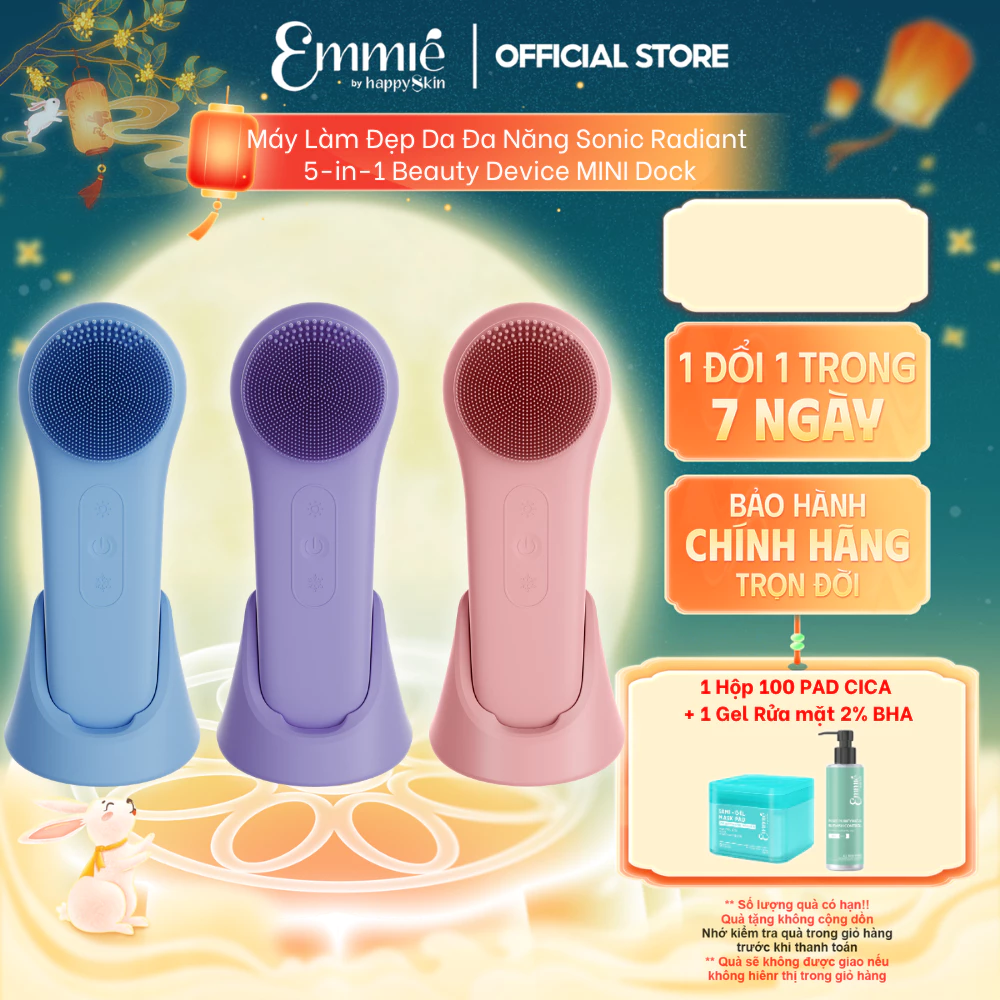 Máy rửa mặt đa năng Emmie Công nghệ Sonic 5 in 1 Deluxe MINI Bản Nâng Cấp Hỗ Trợ Làm Sạch Da - Hỗ Trợ Hấp Thụ Dưỡng Chất