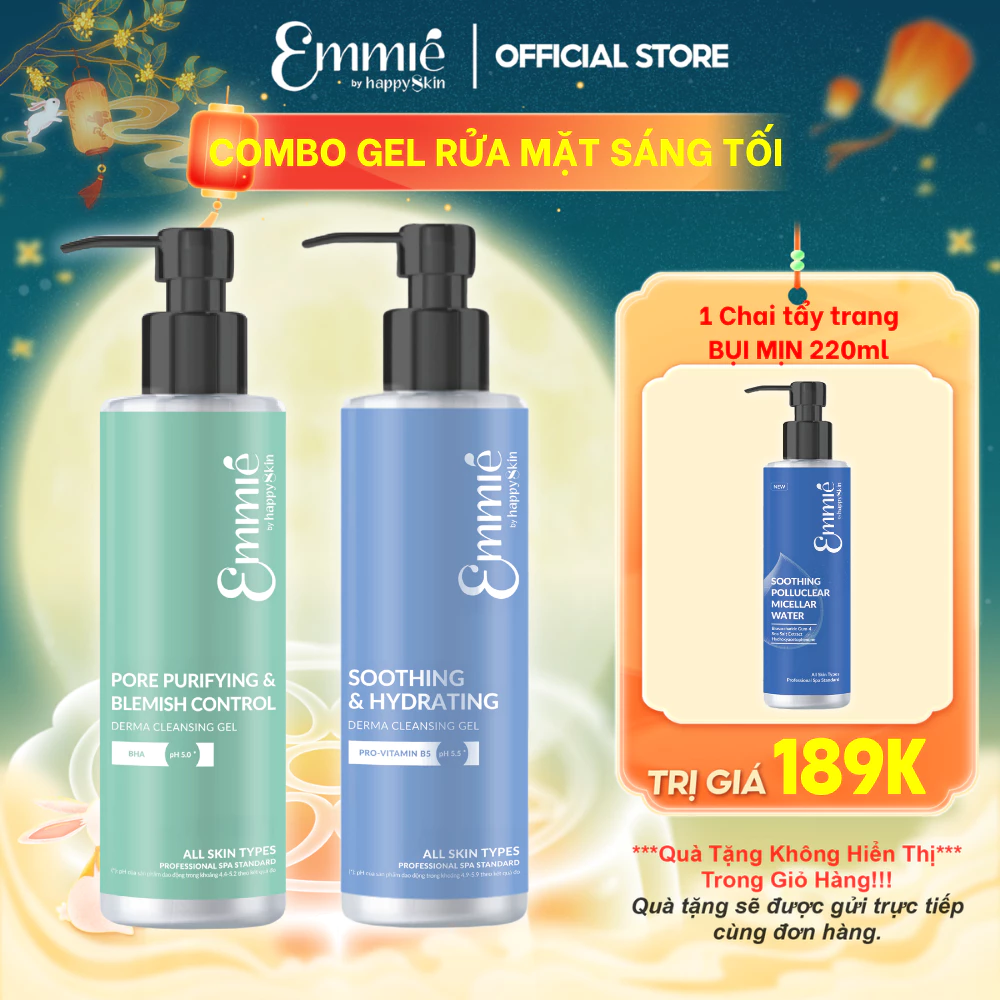 Bộ gel rửa mặt sáng tối Emmie B5 & 2% BHA Làm Sạch Sâu Dịu Nhẹ Không Căng Rát - Dạng Gel Dưỡng Ẩm Set Combo 2 Chai 180ml