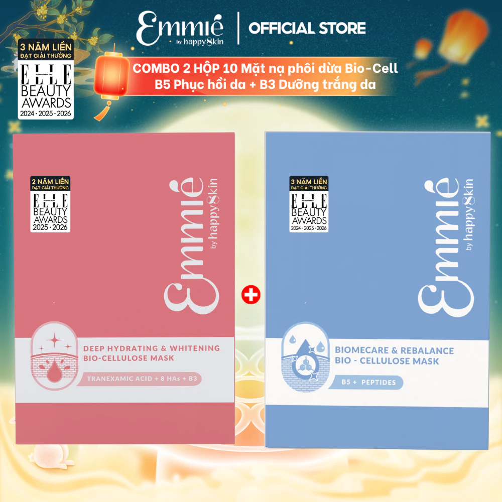 COMBO 2 Hộp Mặt nạ phôi dừa Emmie Bio Cellulose B5 B3 Hỗ Trợ Phục Hồi Làm Dịu Da Cấp Ẩm - Hỗ Trợ Dưỡng Sáng 20 Miếng