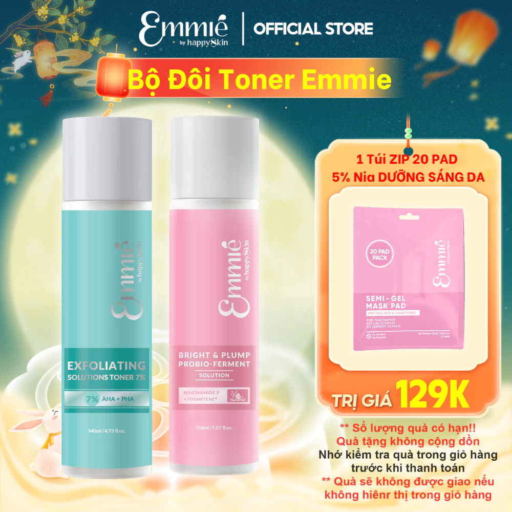 Bộ Đôi Toner Emmie Nước Thần 5% Niacinamide 150ml Và Toner 7% AHA PHA 140ml Hỗ Trợ Dưỡng Sáng Hỗ Trợ Làm Mịn Da