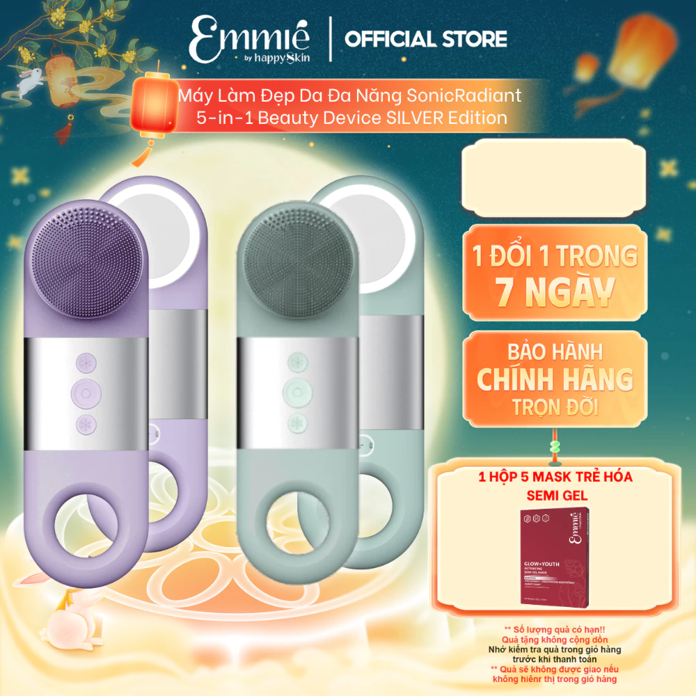 Máy rửa mặt đa năng Emmie Công nghệ rung Sonic 5 in 1 SILVER Edition Hỗ Trợ Làm Sạch Da - Hỗ Trợ Hấp Thụ Dưỡng Chất