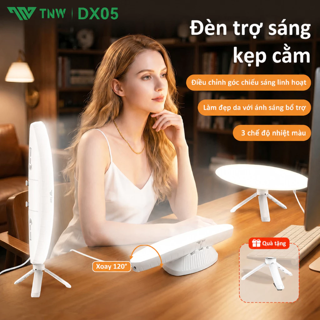 TNW DX05 Đèn Livetream Để Bàn, Trợ Sáng Từ Dưới Cằm, 3 Chế Độ Ánh Sáng, Chụp Ảnh, Quay Video, kèm chân