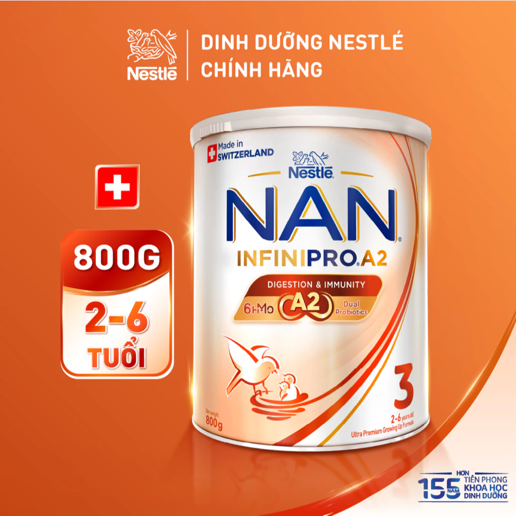 Combo 2 lon Sữa bột Nestle NAN INFINIPRO A2 3 800g Cho Bé 2 - 6 Tuổi Có Đạm A2, 6HMO, Lợi Khuẩn Kép