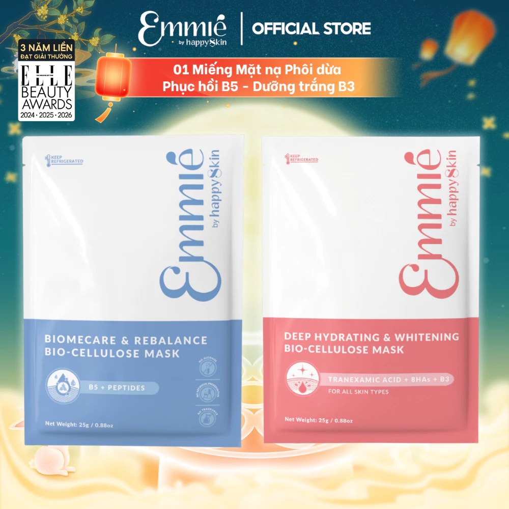 Mặt nạ phôi dừa Emmie Bio Cellulose B5 B3 Hỗ Trợ Phục Hồi Làm Dịu Da Cấp Ẩm - Hỗ Trợ Dưỡng Sáng 1 Miếng