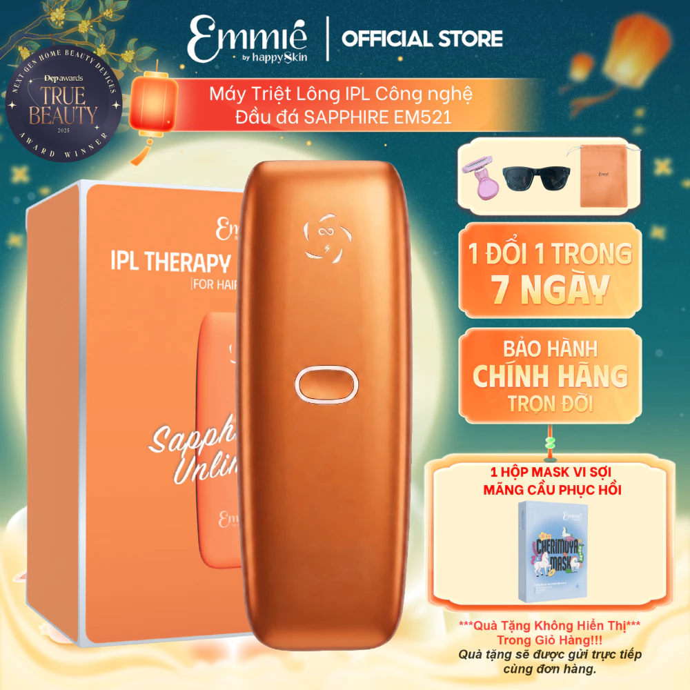 Máy triệt lông Emmie IPL Sapphire Ice Cooling EM521 Đầu Làm Lạnh Hỗ Trợ Chăm Sóc Da Tặng 1 Hộp Mask Phục hồi Mãng cầu