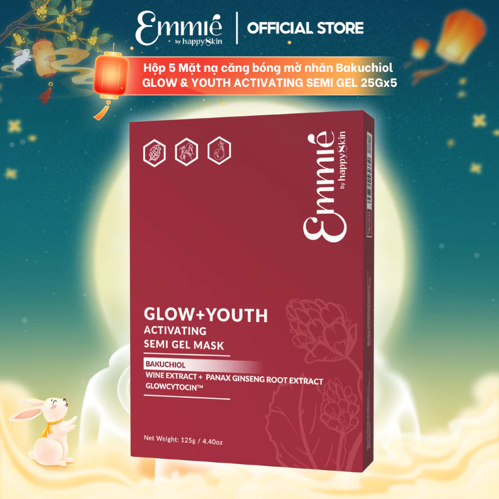 Mặt nạ dưỡng da Emmie by Happy Skin Bakuchiol Vang Đỏ Hỗ Trợ Trẻ Hóa Da Căng Bóng Mờ Nhăn Semi Gel Mask Hộp 5 Miếng 25g