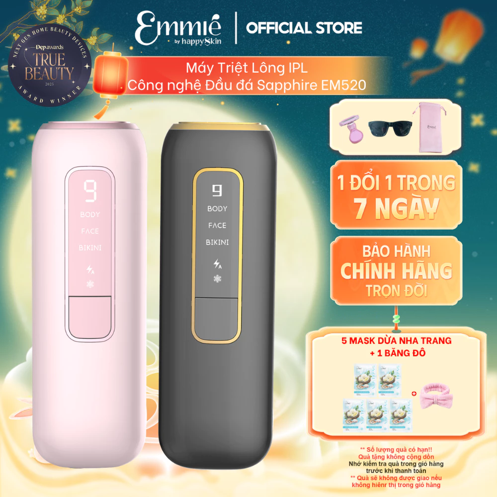 Máy triệt lông lạnh IPL Emmie Unlimited EM520 Đầu Đá Sapphire Ice Hỗ Trợ Chăm Sóc Da - Hỗ Trợ Làm Mịn Da Toàn Thân