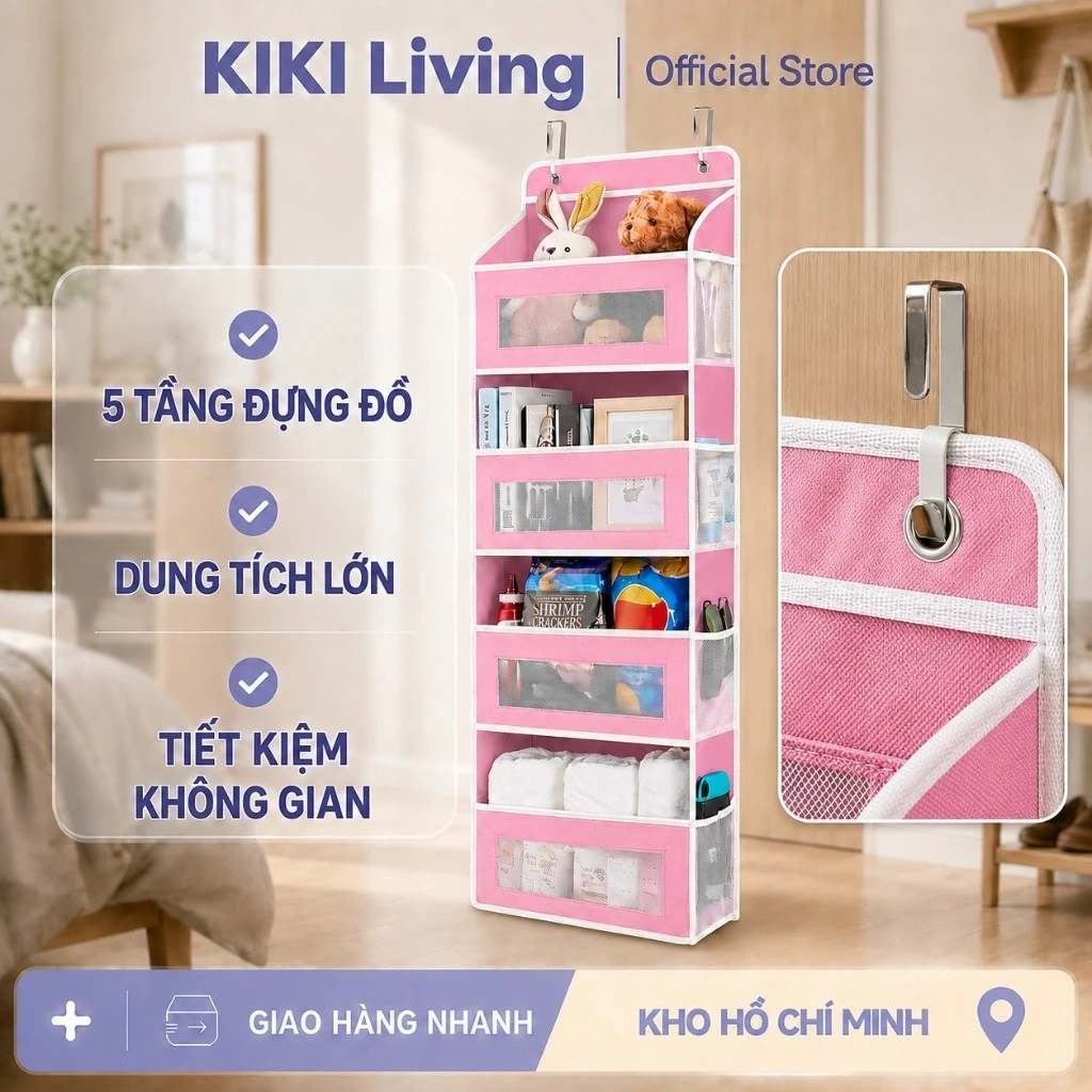 [Quà tặng: Móc treo + Giao nhanh] Túi Treo Tường Cửa Tủ Quần Áo 2/3/4/5 Tầng Đa Năng Đựng Đồ Tiện Lợi Không Cần Khoan
