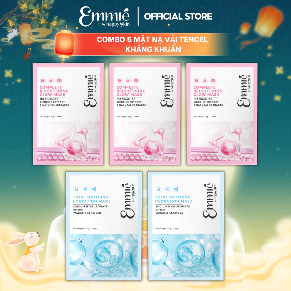 Mặt nạ sinh học Tencel Emmie Hỗ Trợ Dưỡng Sáng Cấp Ẩm Làm Dịu Da Phiên Bản Nâng Cấp Có Định Hình COMBO 5 Miếng