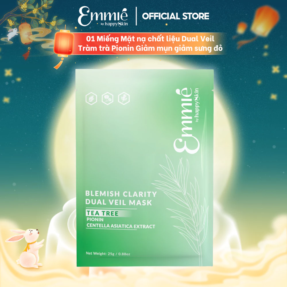 Mặt nạ tràm trà Emmie Giảm Mụn Sưng Đỏ Mặt Nạ Cho Da Dầu Mụn Hiệu Quả - Chất Liệu Mặt Nạ Lụa Mềm Mại 1 Miếng