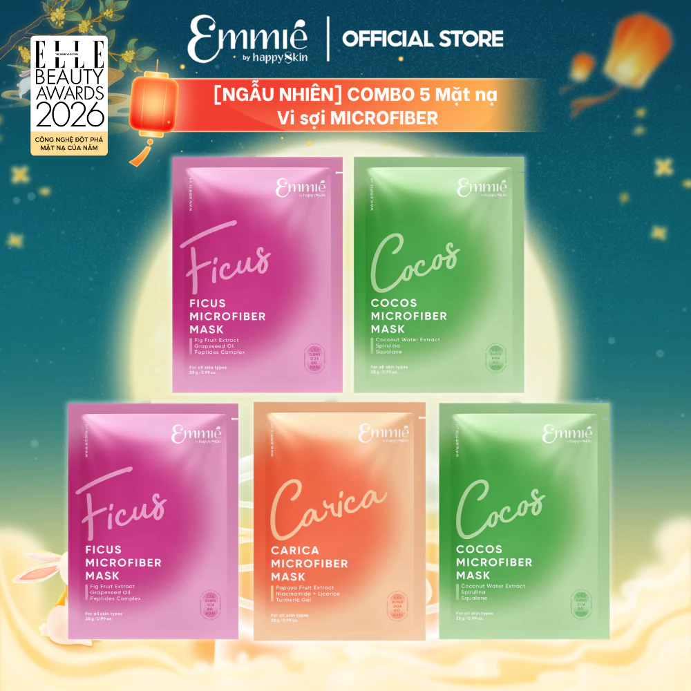 Mặt nạ vi sợi Emmie Microfiber Cầu Sung Dừa Đủ Xoài Hỗ Trợ Dưỡng Sáng Da Cấp Ẩm - Hỗ Trợ Mờ Nếp Nhăn Ngẫu nhiên 5 Miếng