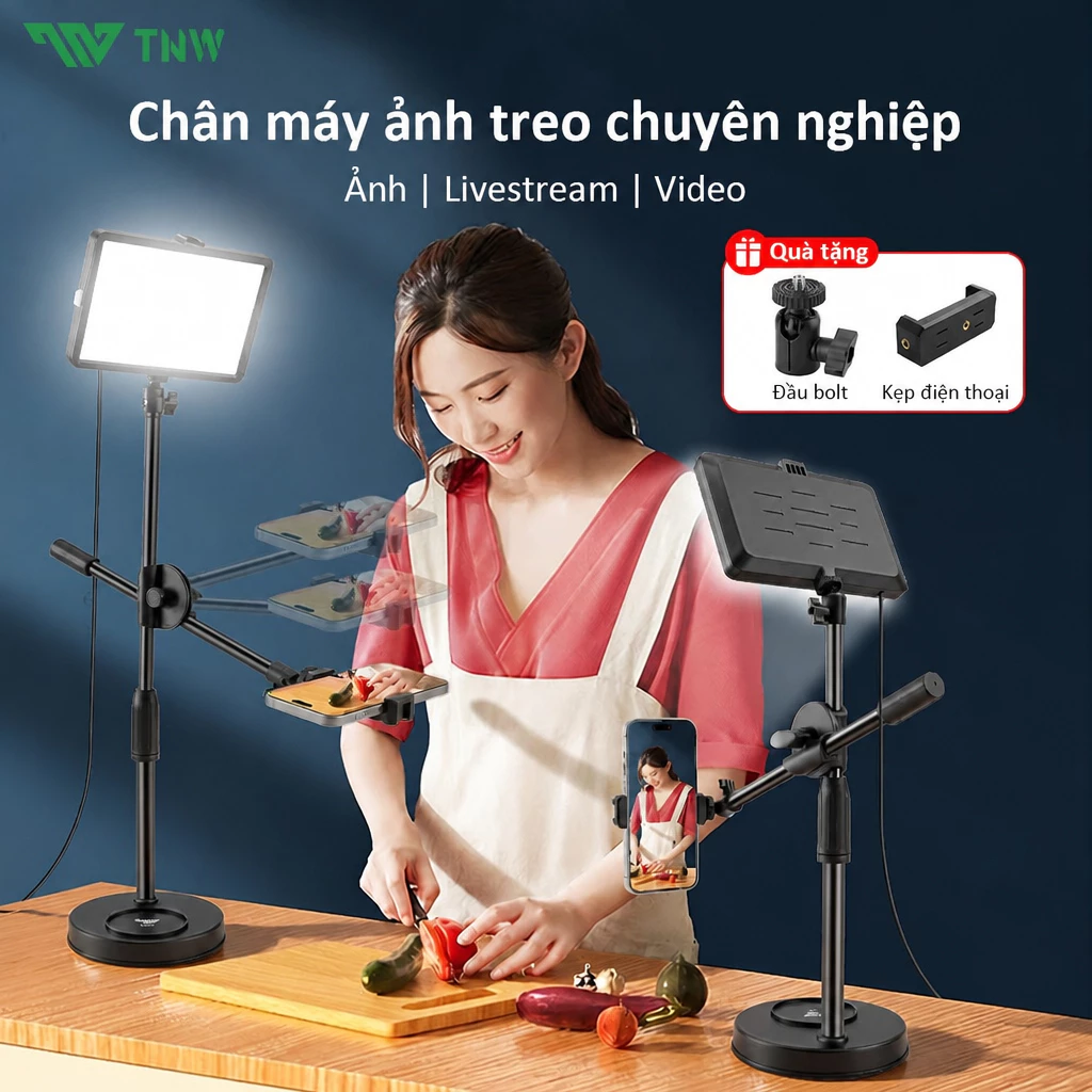 TNW Bộ Quay Video Để Bàn Xoay 360° Đèn Livestream Quay Video Chân Quay Video Chụp Ảnh Từ Trên Xuống