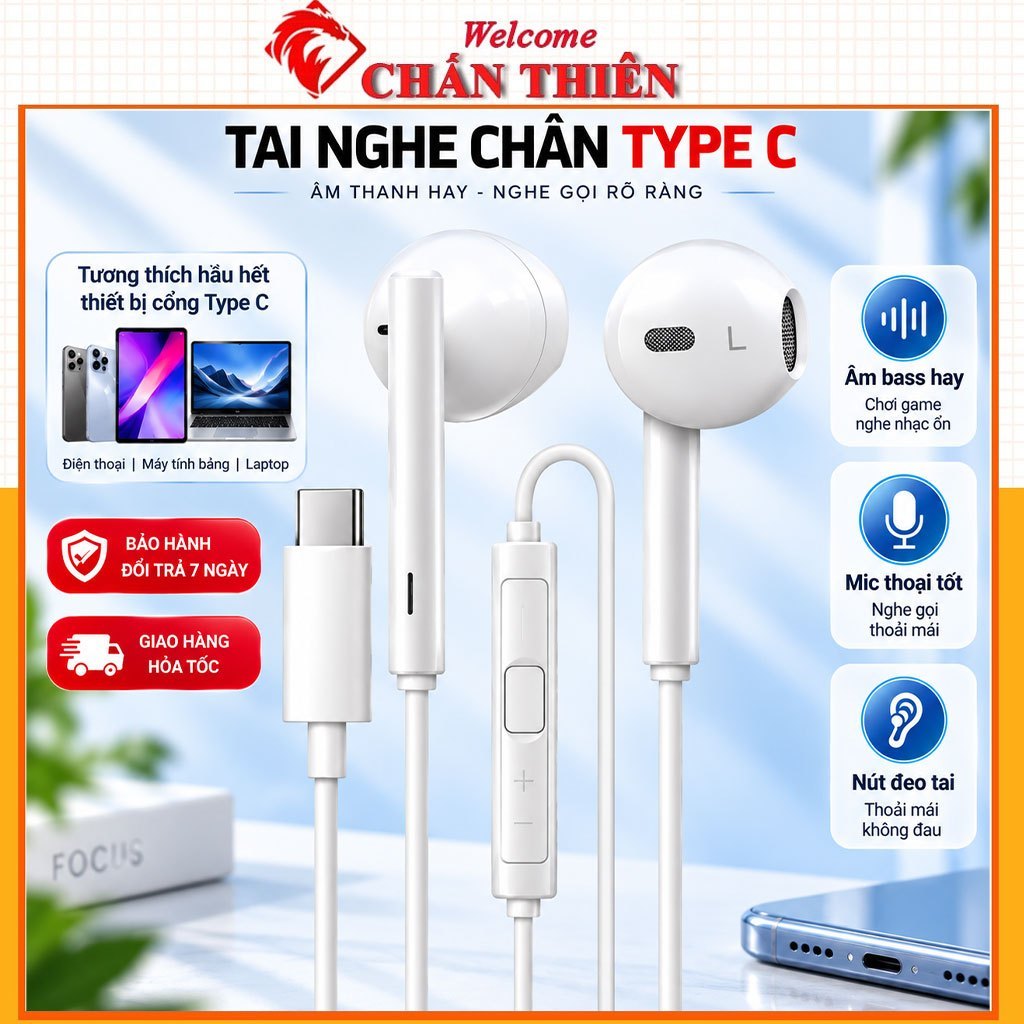 Tai nghe type C dành cho 15 pro max 17 pro 16 pro max và Samsung Xiaomi Oppo…