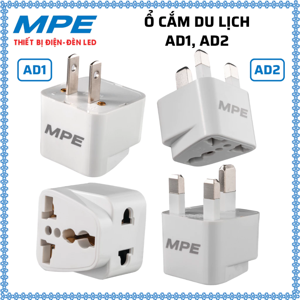 (Chính Hãng MPE) Ổ cắm 3 chân du lịch AD1 AD2 - Ổ cắm Singapore Anh Malaysia Mỹ Canada Nhật - Phích chia 2 - 3 chấu