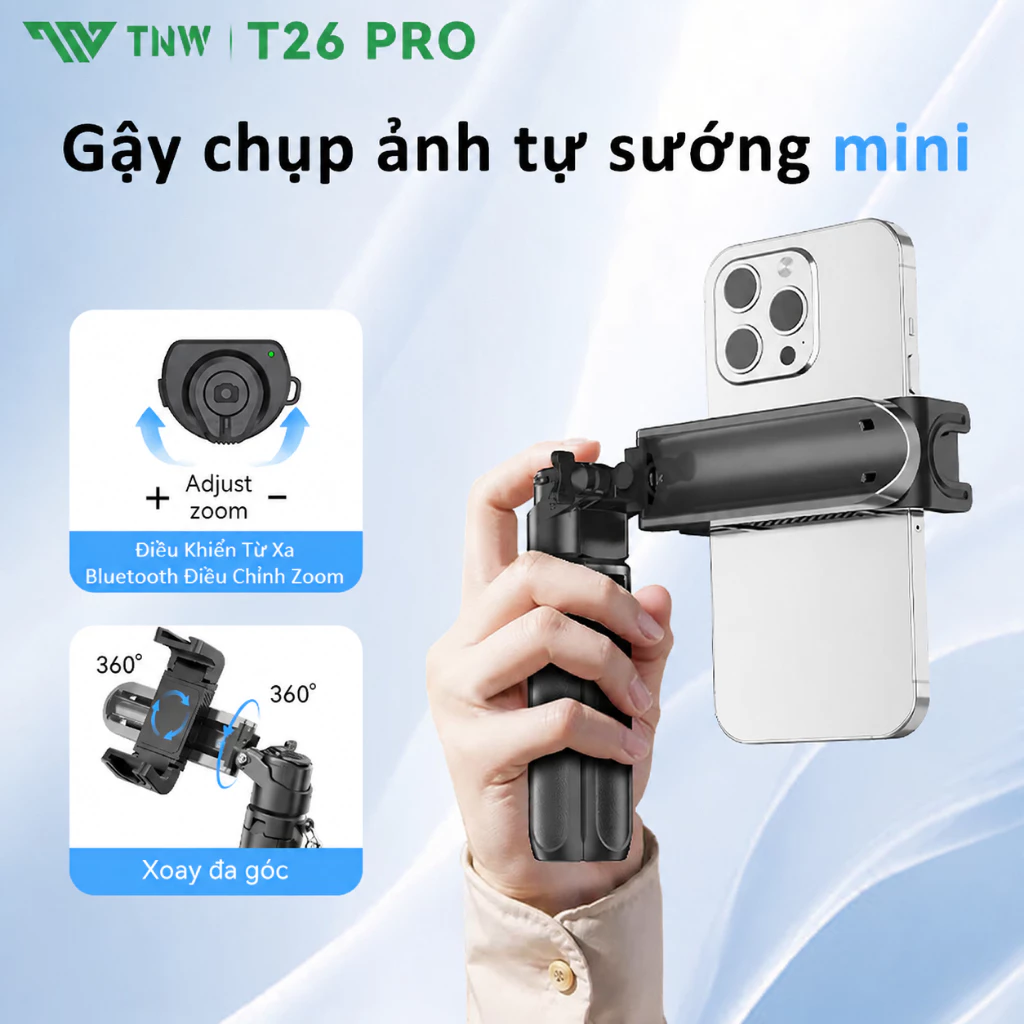 TNW T26 Pro Gậy selfie Tự sướng Bluetooth 3 trong 1 Tripod Mini Xoay 360 độ Cho Chụp ảnh Vlog