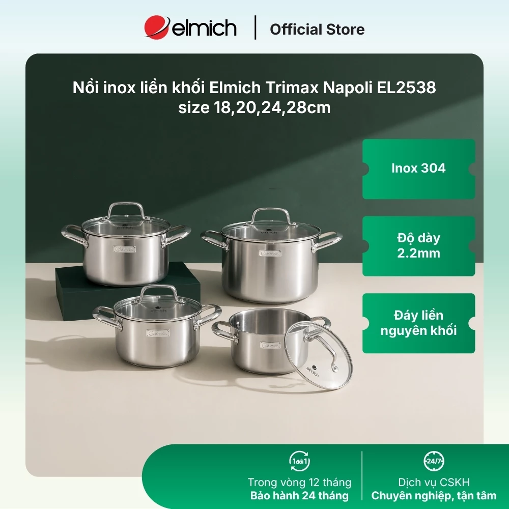 Nồi inox liền khối Elmich Trimax Napoli EL2538IN