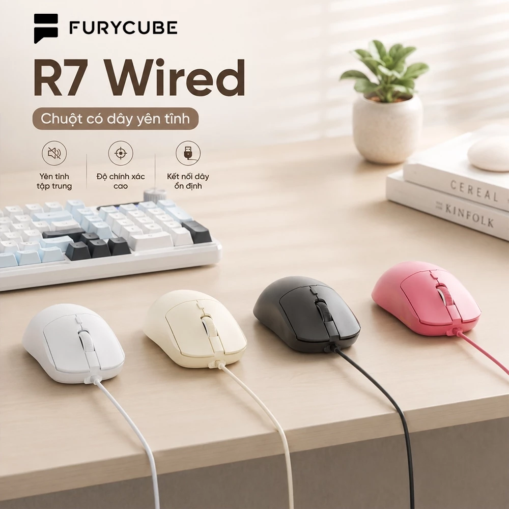 Chuột Có Dây FURYCUBE R7 Wired, Silent Mouse Văn Phòng Yên Tĩnh, USB, Tương Thích Windows / Mac
