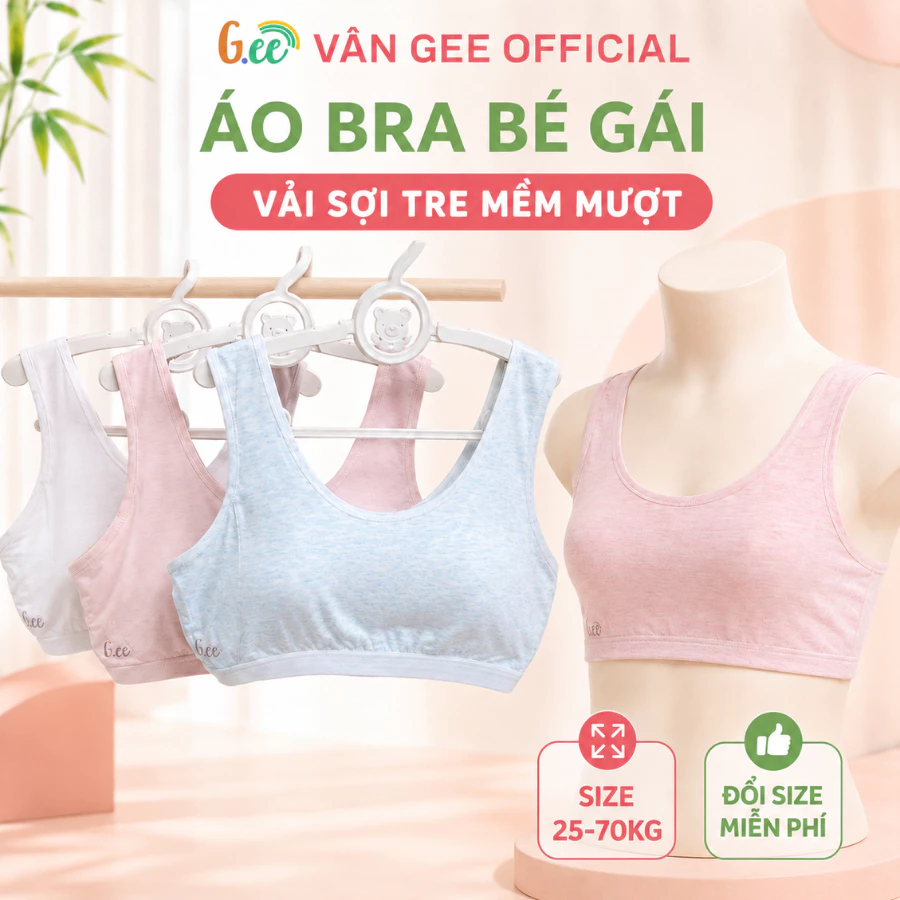 Áo Bra, áo lá bé gái vải sợi tre không gọng, vải sợi tre mềm mát cho bé 8 đến 15 tuổi