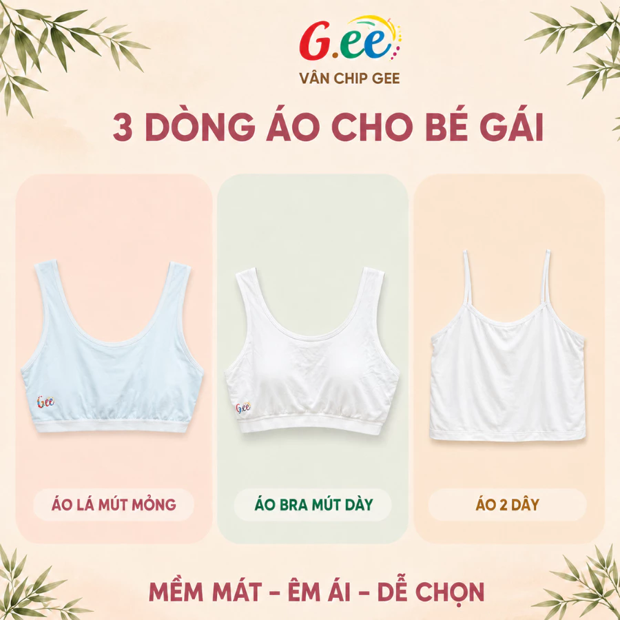 Áo lót, áo lá Gee cho bé gái mới lớn, áo 2 dây cho bé gái cấp 1, cấp 2 từ vải sợi tre mềm mát