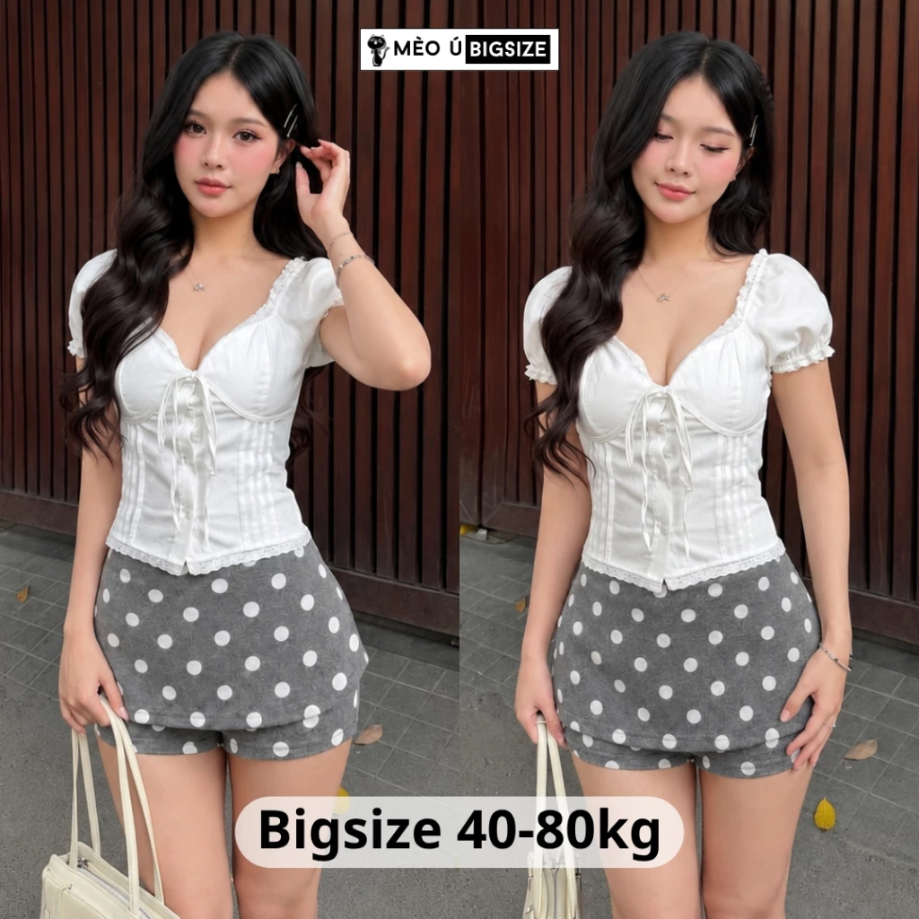 Quần váy dạ chấm bi nữ BIGSIZE Mèo Ú chân váy ngắn chữ A cạp cao phong cách basic thanh lịch Hàn Quốc 593
