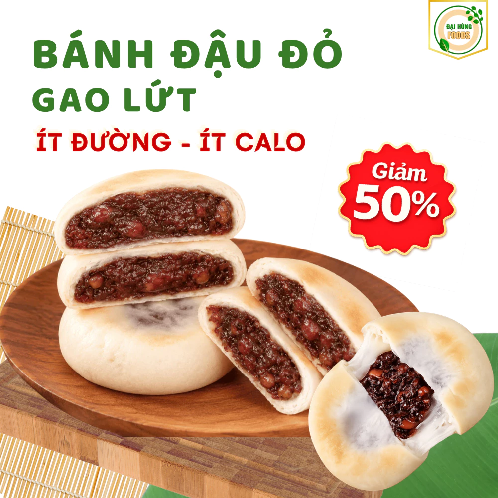 [ÍT ĐƯỜNG] Bánh Đậu Đỏ Gạo Lứt Ít Đường Ít Calo Đại Hùng Foods 450G Snack Giòn Ngon Dinh Dưỡng