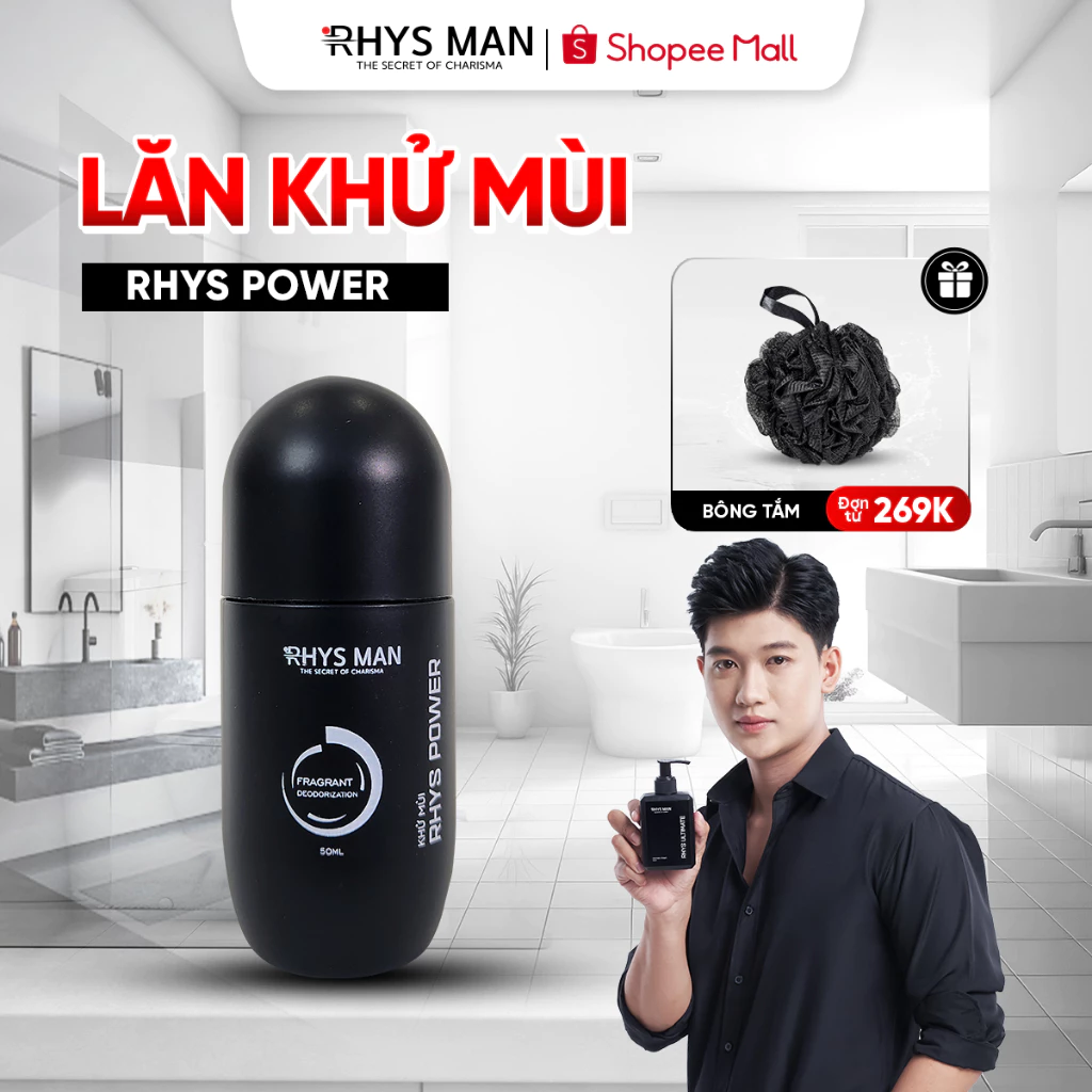 Lăn khử mùi RHYS MAN khử mùi kiểm soát mồ hôi Rhys Power 50ml