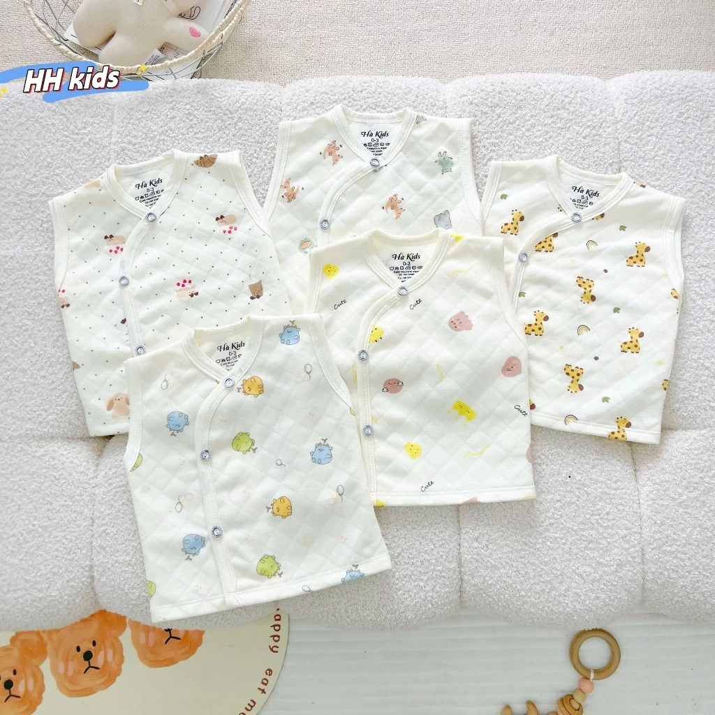 [Boonhousee] Combo 3-5 Áo Ghi Lê Cho Bé Xốp Trằn Bông Ấm Áp, Áo Khoác Thu Đông Cho Bé Sơ Sinh Size 1-3