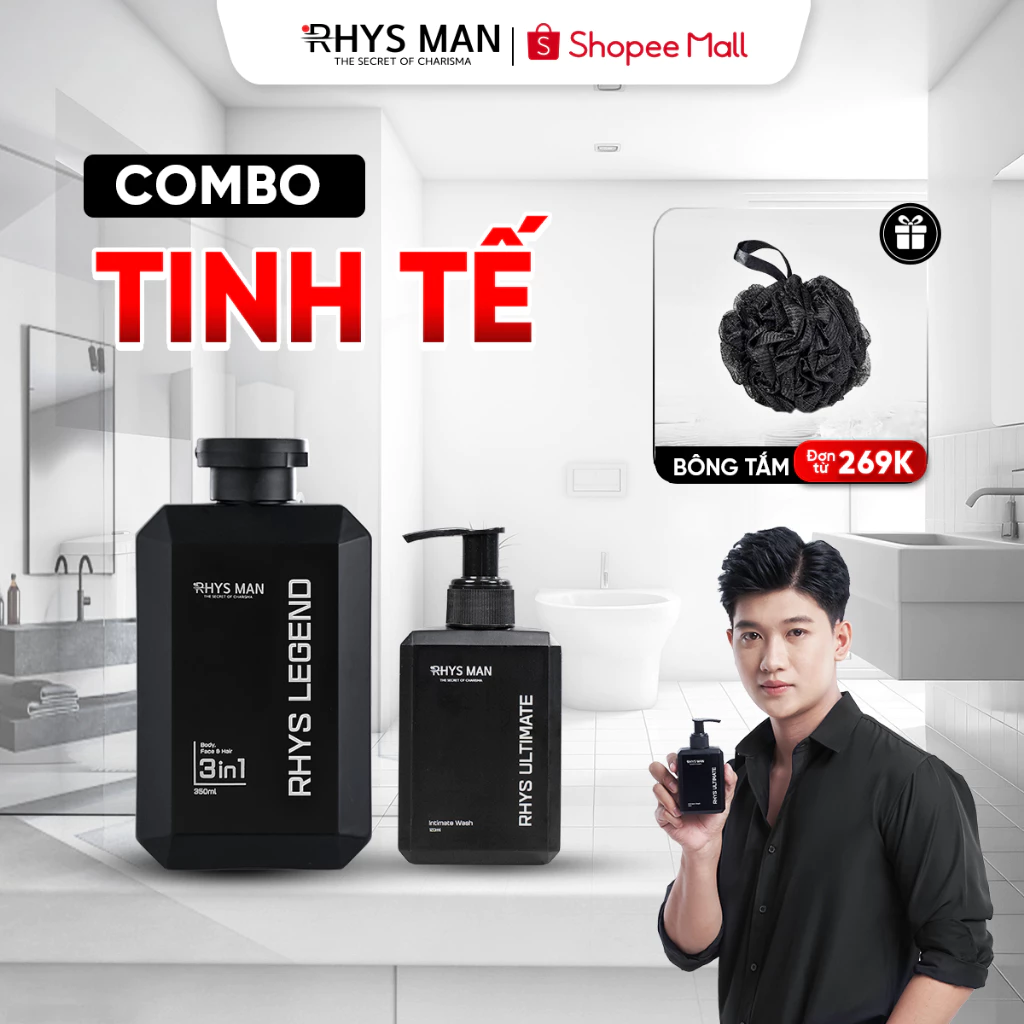 Bộ Quà Tặng Nam - Sữa tắm gội nam 3in1 350 ml & Dung dịch vệ sinh nam Ultimate 100ml RHYS MAN
