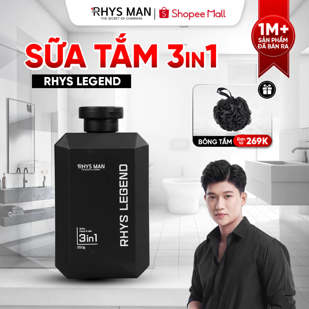 Sữa tắm gội nam hương nước hoa 3 in 1 RHYS MAN Rhys Legend 350ml