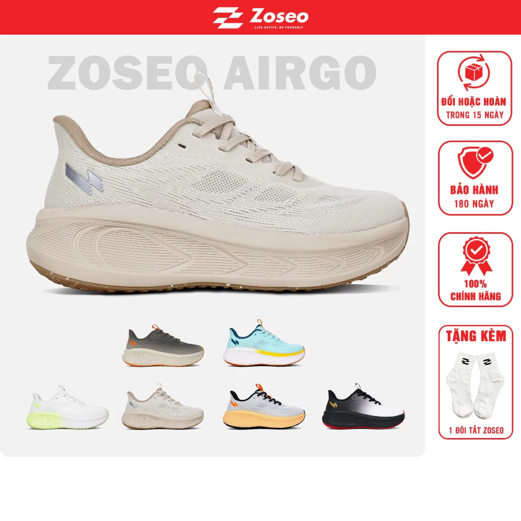 Giày thể thao chạy bộ nam nữ Zoseo AirGo, Sneaker Running siêu nhẹ, siêu êm, chống trơn trượt siêu thoáng khí Size 36-45
