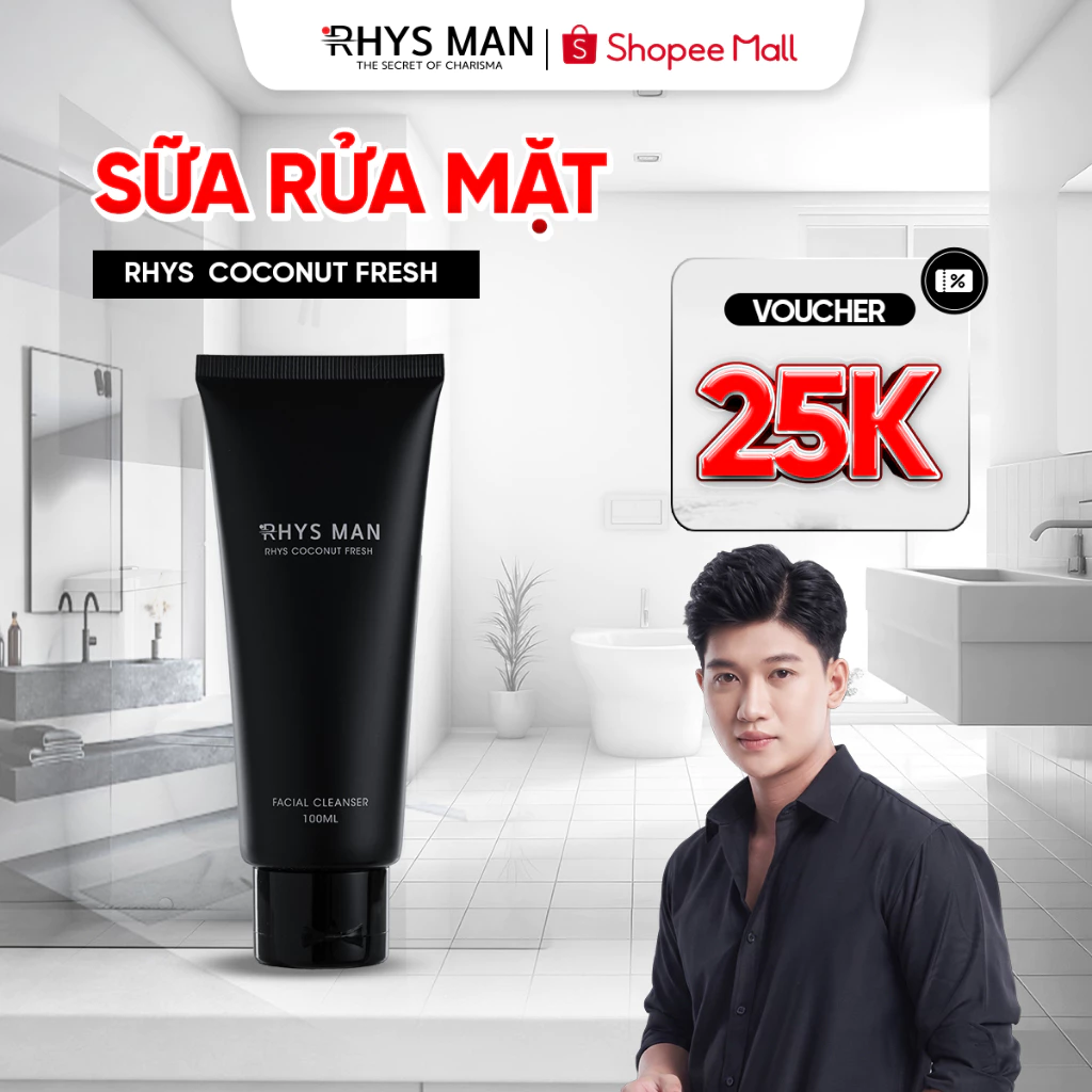 Sữa rửa mặt nam RHYS MAN Rhys Coconut Fresh hương dừa thơm mát 100ml