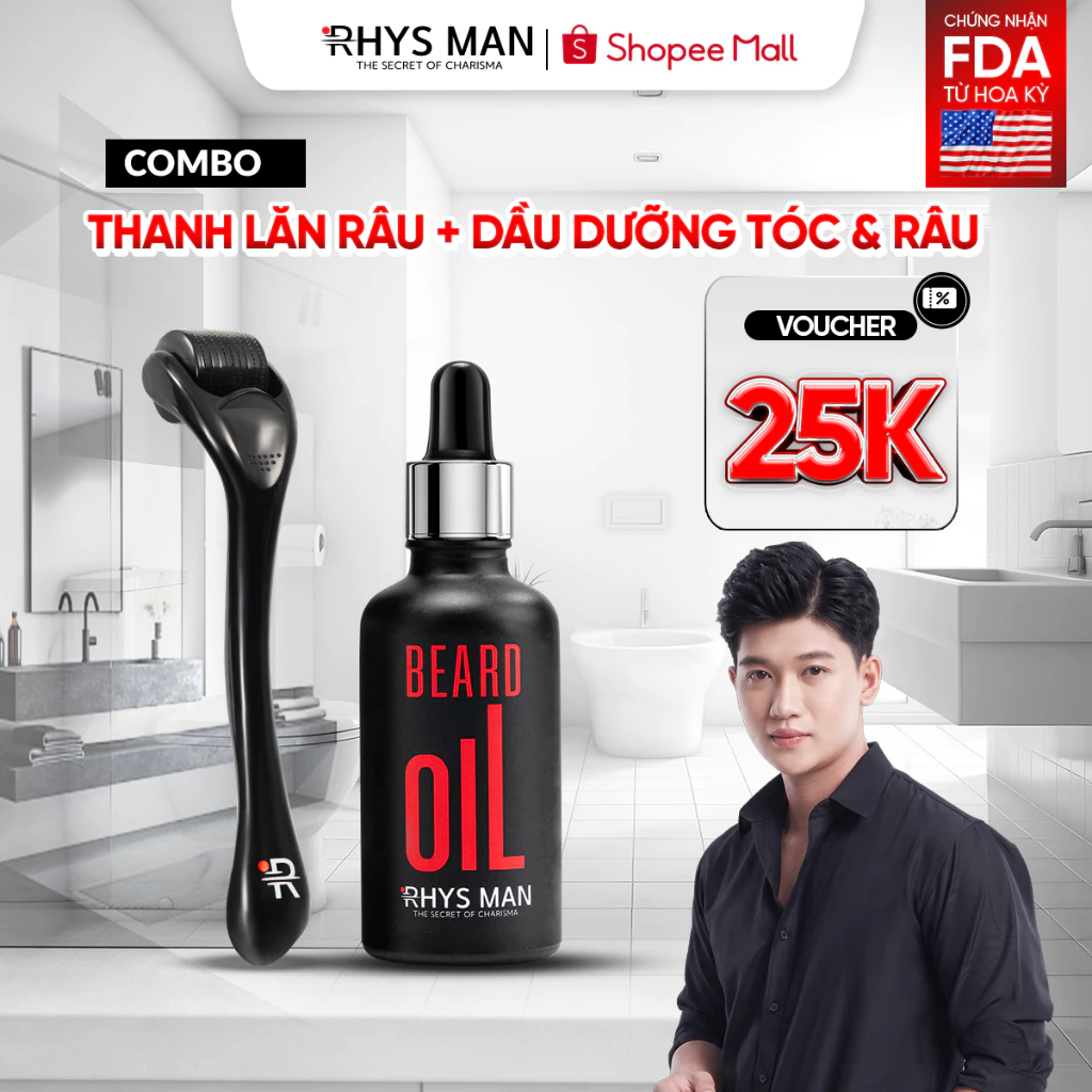 Combo - Thanh lăn râu & Tinh dầu dưỡng tóc và râu 50ml Rhys Man