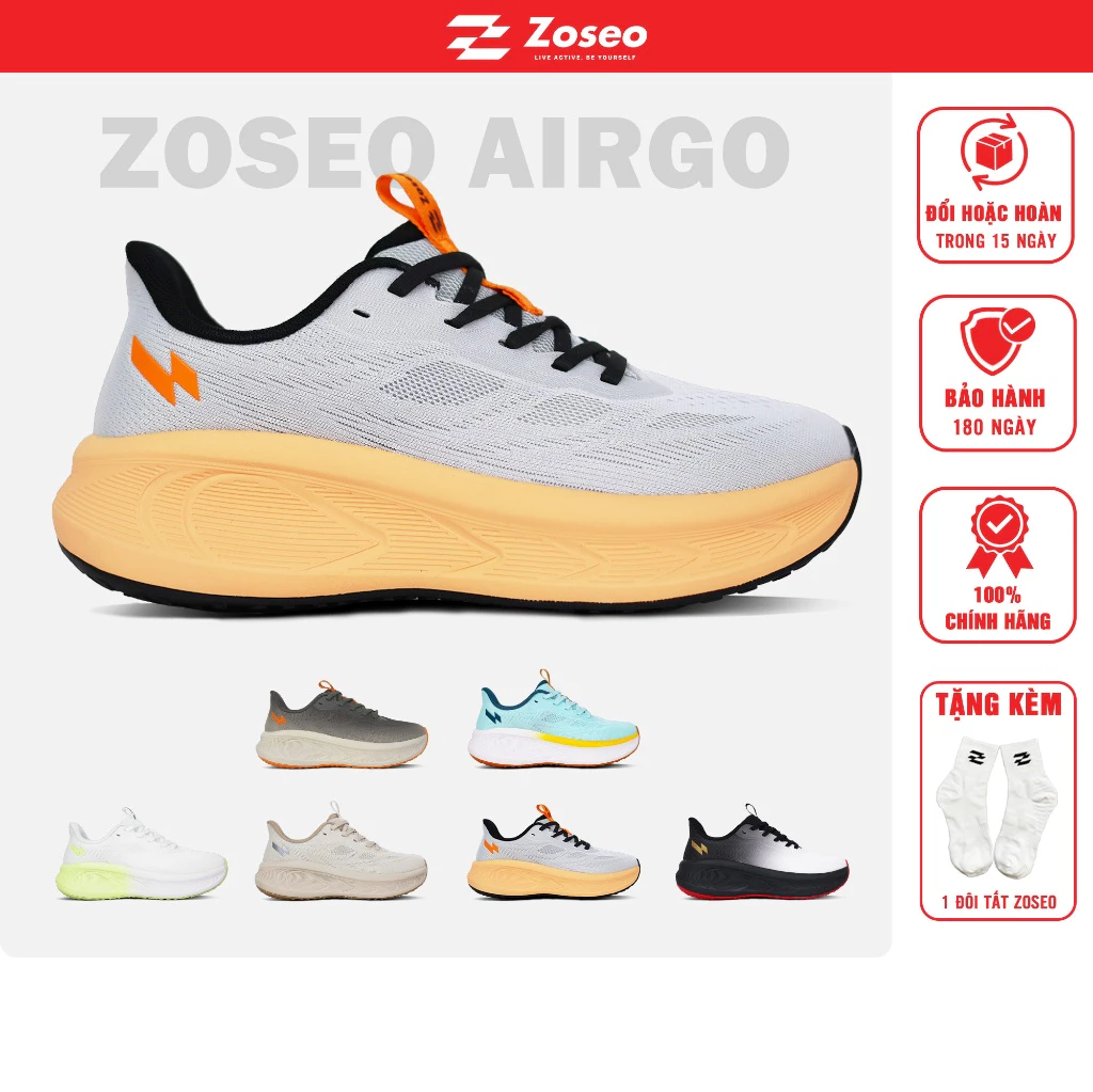 Giày Thể Thao Chạy Bộ Nam Nữ Zoseo AirGo Năm 2026 - Sneaker Running Siêu Êm, Thoáng Khí, Thời Trang Size Lớn 45