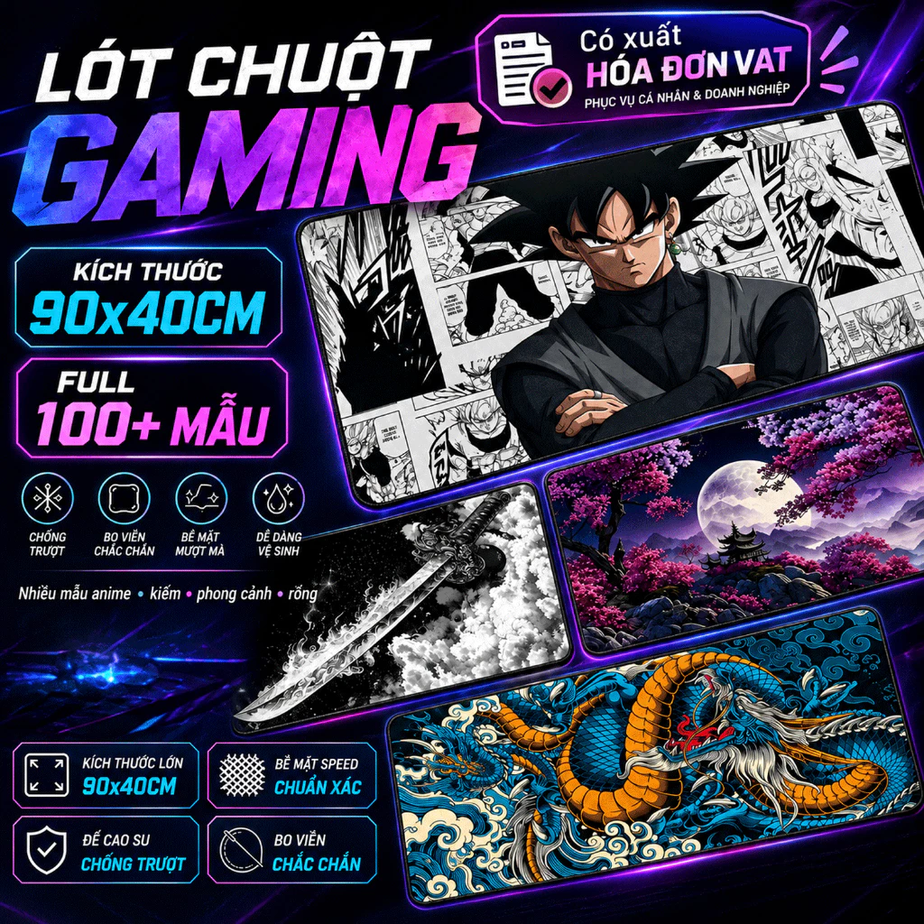 Lót chuột CỠ LỚN kích thước 90x40cm dày dặn 3mm lót chuột gaming pad chống trơn trượt bề mặt speed