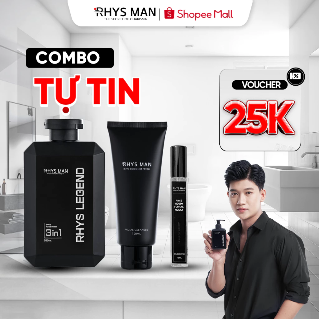 Bộ Quà Tặng Nam - Sữa rửa mặt nam 100ml & Sữa tắm gội nam 3 in 1 350ml & Nước hoa nam RHYS MAN 50ml