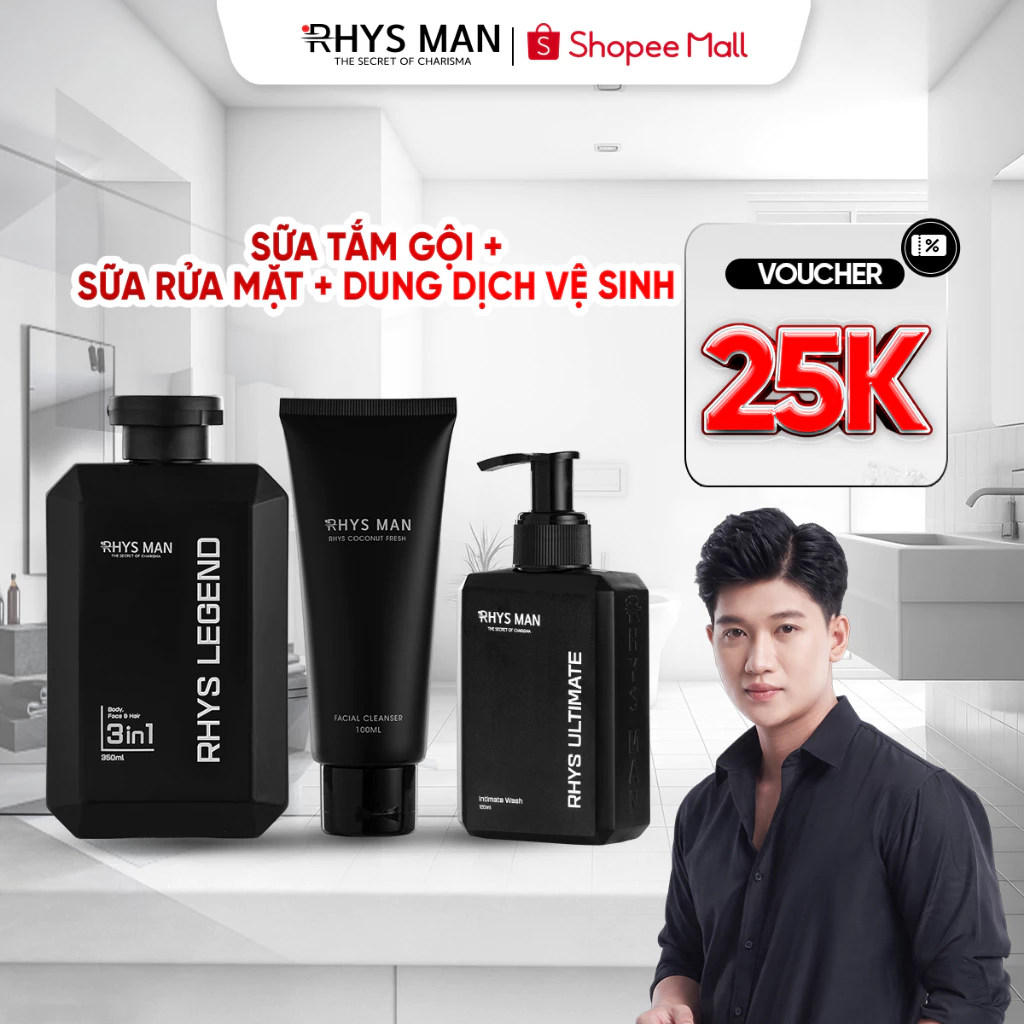 Sữa tắm gội nam 3in1 Rhys Man 350ml & Dung dịch vệ sinh nam bạc hà 120ml Rhys Ultimate RHYSMAN