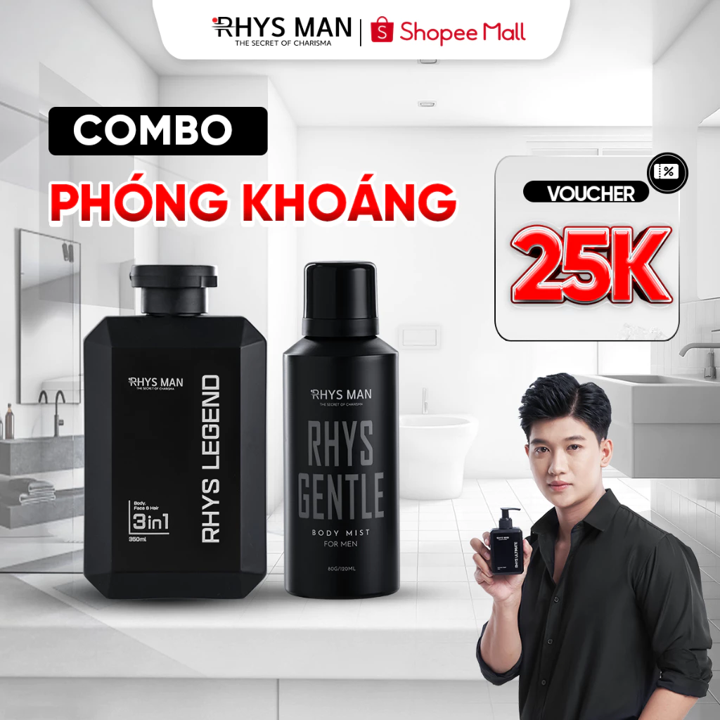Combo Phóng Khoáng - Sữa tắm gội nam 3in1 Rhys Noble 350ml & Body mist 120ml Rhys Man