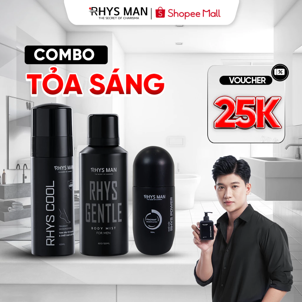 Combo Toả Sáng - Lăn khử mùi nam 50ml & Xịt khử mùi chân 100ml & Body mist nam 120ml RHYS MAN