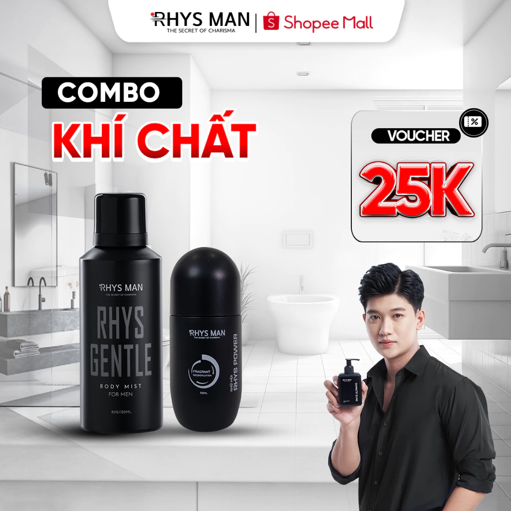 Combo Khí Chất -  Lăn khử mùi nam 50ml & Body mist nam 120ml RHYS MAN