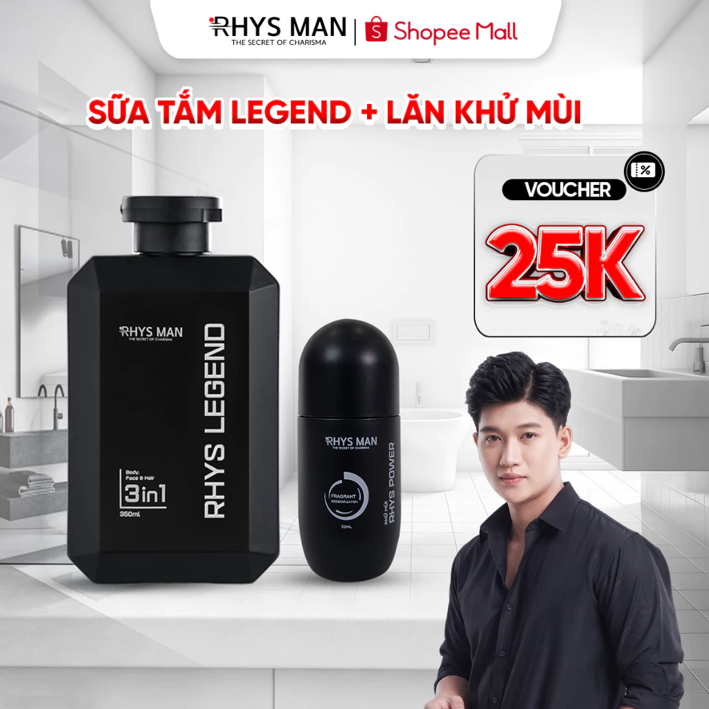 Sữa tắm gội nam 3in1 350ml & Lăn khử mùi 50ml Rhys Man