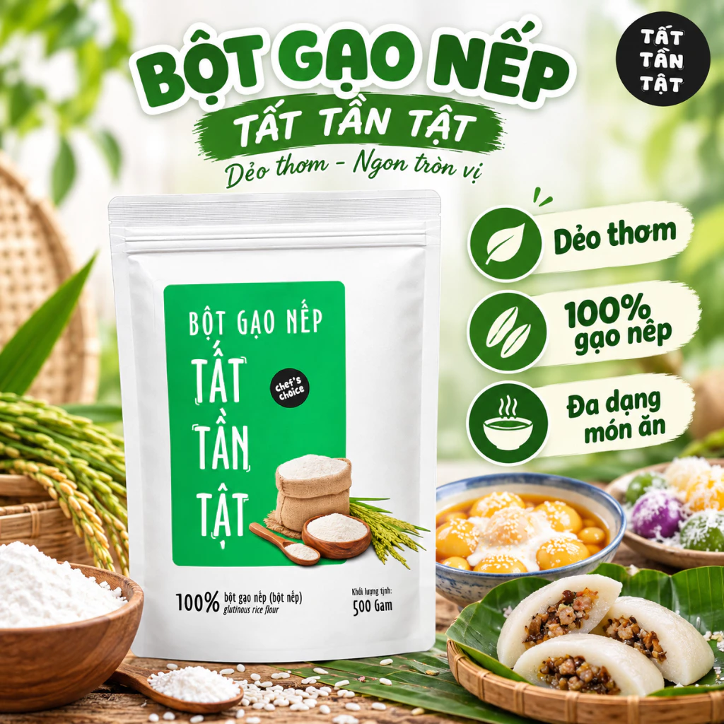 Bột gạo nếp TẤT TẦN TẬT - Bột nếp nguyên chất 500g làm bánh trung thu, chè và các món truyền thống