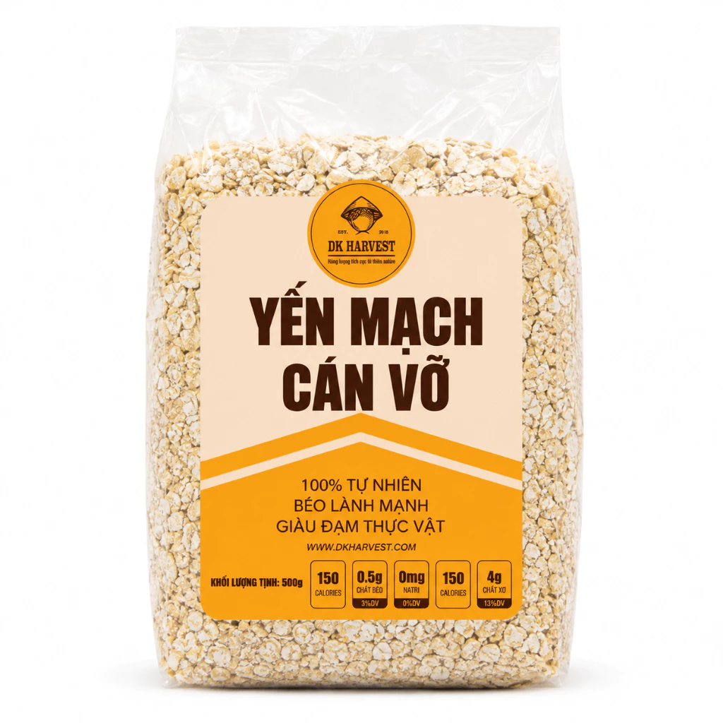 SVIP - Yến mạch cán vỡ ăn liền DK HARVEST, nhập khẩu Úc, nấu cháo yến mạch, nguyên cám, giàu chất xơ, hỗ trợ ăn kiêng