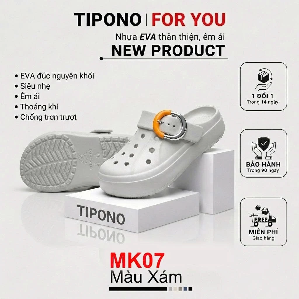 TIPONO MK07 Dép Sục Nam Nữ Đúc Nguyên Khối Khóa Kim Loại Đế Dày 3-4cm Tôn Dáng Nhựa EVA Êm Nhẹ Nhàng